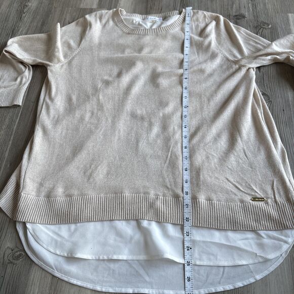 Calvin Klein Beige And White Layered Cotton Sweater - Size Small - Picture 7 of 9